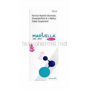 Marvella Suspension, Ferrous Asparto Glycinate, Cholecalciferol and L-Methyl Folate box
