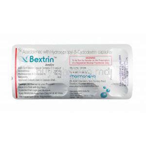 Bextrin, Aceclofenac and Beta-Cyclodextrin capsules back