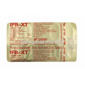 Ifb XT, Ferrous Ascorbate, Folic Acid and Zinc Sulphate tablets back