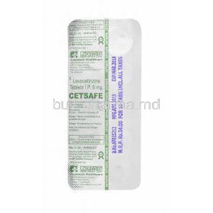 Cetsafe, Levocetirizine tablets back