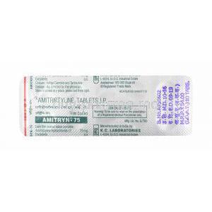 Amitryn , Amitriptyline 75mg tablets back