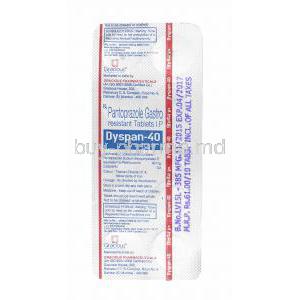 Dyspan, Pantoprazole tablets back