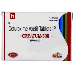 Greatum, Generic Ceftin, Cefuroxime Axetim 500 mg Tablet box