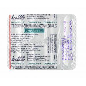 Dynapar LD, Diclofenac and Paracetamol capsules back