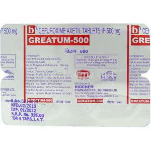 Greatum, Generic Ceftin, Cefuroxime Axetim 500 mg Packaging information