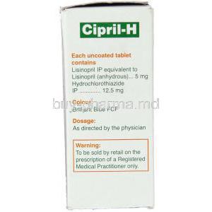 Cipril-H, Generic Zestoretic, Lisinopril/ Hydrochlorothiazide 5 mg/12.5 mg Composition