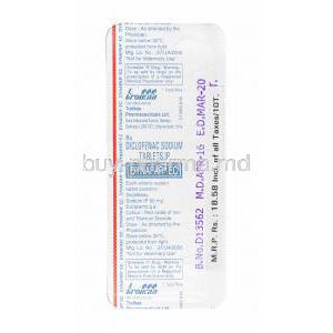 Dynapar EC, Diclofenac tablets back