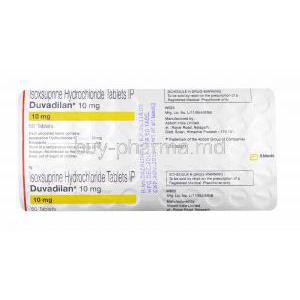 Duvadilan, Isoxsuprine tablets back