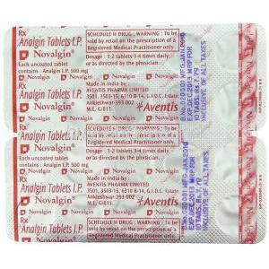 Novalgin, Analgin 500 Tablet packaging information