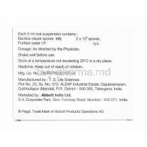 Benegut Suspension, Bacillus Clausii manufacturer