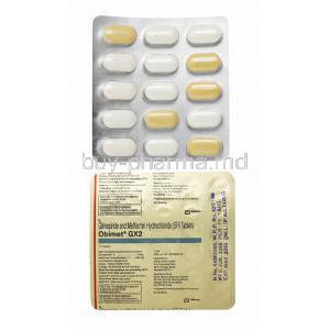 Obimet GX, Glimepiride and Metformin 2mg tablets