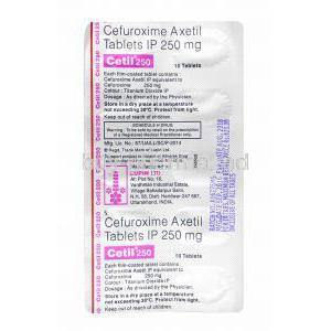 Cetil, Cefuroxime 250mg tablets back