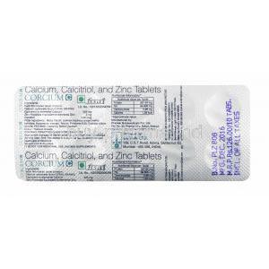 Corcium C, Calcium, Zinc and Calcitriol tablets back