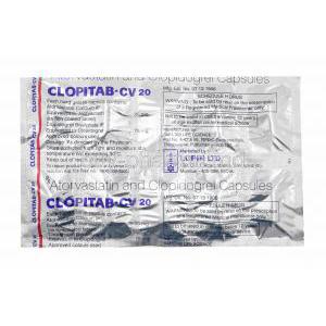 Clopitab-CV, Atorvastatin, Clopidogrel 20mg capsules