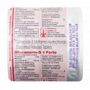 Gluconorm-G Forte, Glimepiride and Metformin 4mg tablets back