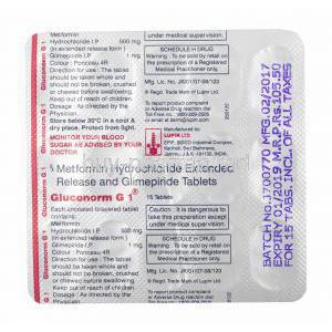 Gluconorm-G, Glimepiride and Metformin 1mg tablets back