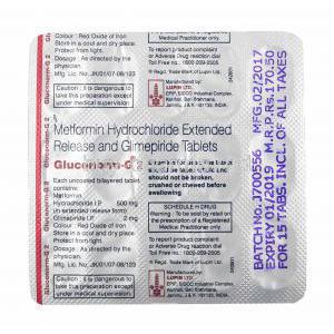 Gluconorm-G, Glimepiride and Metformin 2mg tablets back