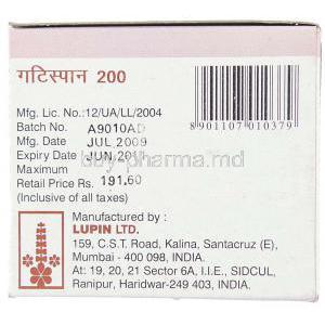 Gatispan, Generic  Tequin, Gatifloxacin 200 mg Lupin manufacturer