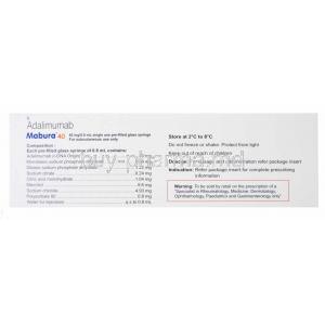 Mabura, Adalimumab Injection, 40mg/ 0.8mL , Hetero healthcare, box back presentation with information