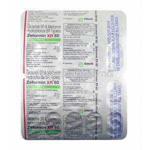 Zeformin XR, Gliclazide and Metformin 60mg tablets back
