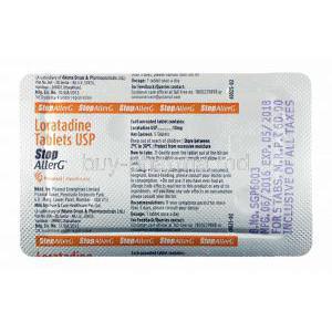 Stop AllerG, Loratadine tablets back