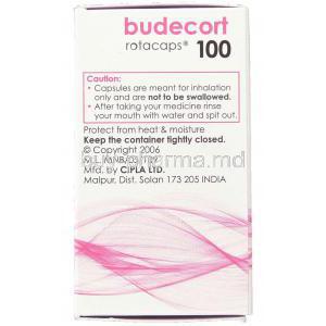 Generic Pulmicort, Budecort Budesonide 100 mcg Rotacaps box manufacturer information