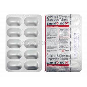 Zimnic O, Cefixime and Ofloxacin 100mg tablets