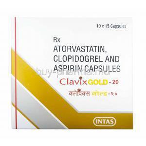 Clavix Gold, Aspirin low strength, Atorvastatin and Clopidogrel 20mg