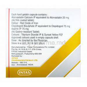 Clavix Gold, Aspirin low strength, Atorvastatin and Clopidogrel 20mg manufacturer