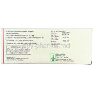Generic  Tiazac,  Diltiazem Hydrochloride Tablet Manufacturer Information