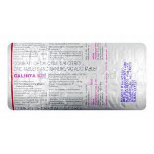 Calinta Kit, Calcium, Calcitriol, Zinc and Ibandronic Acid tablets back