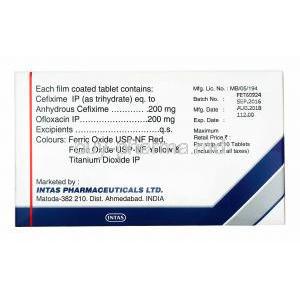 Ceftas O, Cefixime and Ofloxacin manufacturer