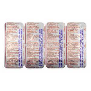 Clonil, Clomipramine 10mg tablets back