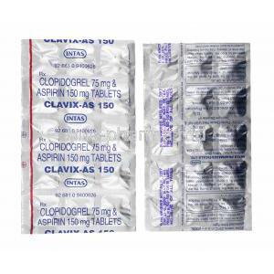 Clavix-AS, Aspirin low strength and Clopidogrel 150mg tablets