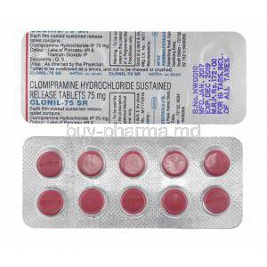 Clonil, Clomipramine 75mg tablets