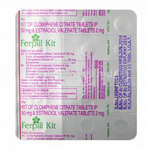Ferpill Kit, Clomiphene and Estradiol Valerate tablets back
