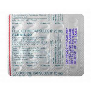 Flunil, Fluoxetine 20mg capsules back