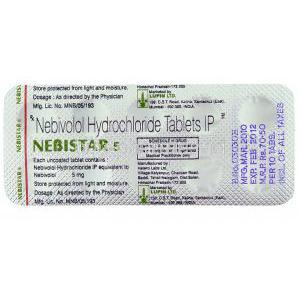 Nebistar, Generic Nebilet, Nebivolol 5 mg Tablet Packaging information
