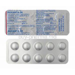 Duvanta, Duloxetine 30mg tablets