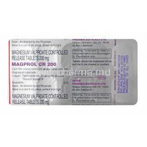 Magprol, Magnesium Valproate 200mg tablet back