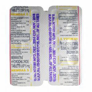 Nemdaa, Memantine 5mg tablets back