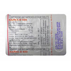 Napra-D, Naproxen and Domperidone 500mg tablets back