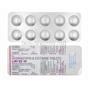 Lipi EZ, Atorvastatin and Ezetimibe 40mg tablets