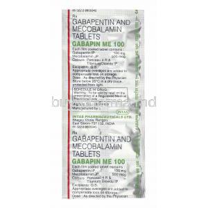 Gabapin ME, Gabapentin and Methylcobalamin 100mg tablets