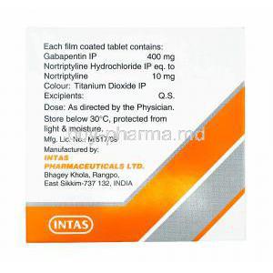 Gabapin NT, Gabapentin and Nortriptyline 400mg manufacturer