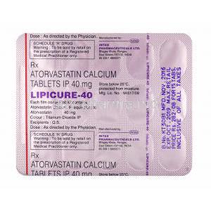 Lipicure, Atorvastatin 40mg tablets back