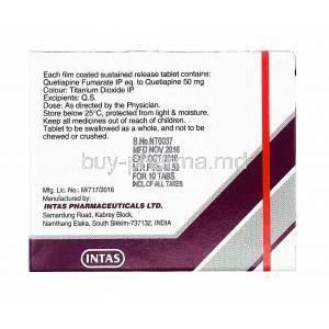 Qutan SR, Quetiapine 50mg manufacturer