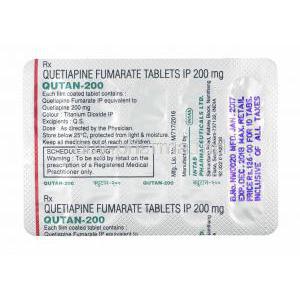 Qutan, Quetiapine 200mg tablets back