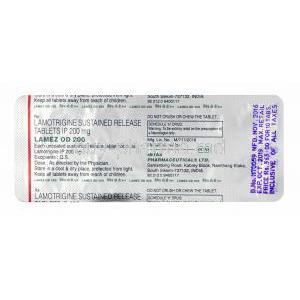 Lamez OD, Lamotrigine 200mg tablets back