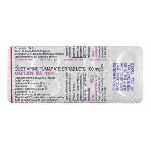 Qutan SR, Quetiapine 100mg tablets back